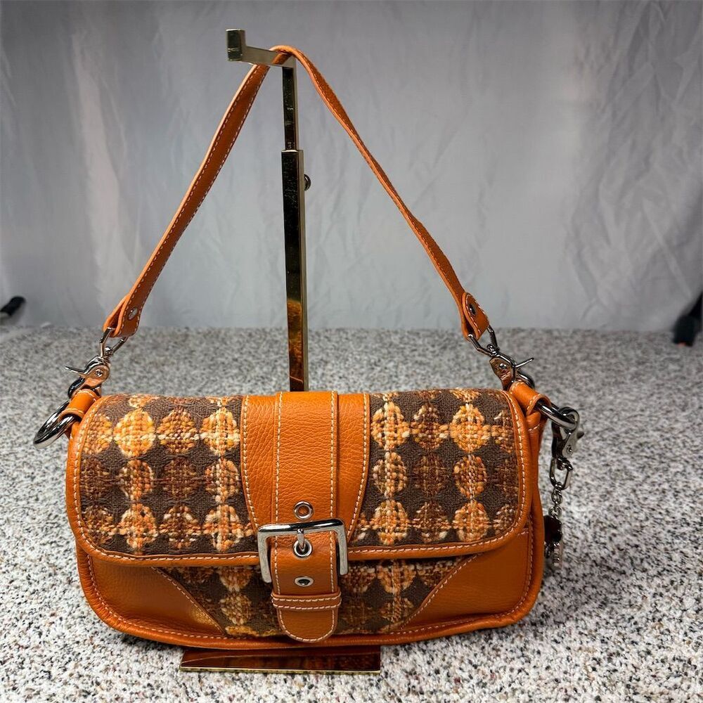 Isabella Fiore Women's Brown Tweed Shoulder Bag Casual Handbag